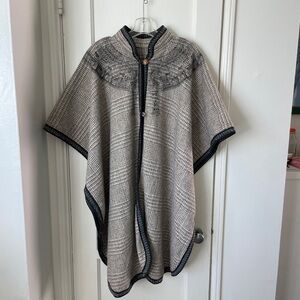 Boho 100% Wool Cape in Gray Plaid